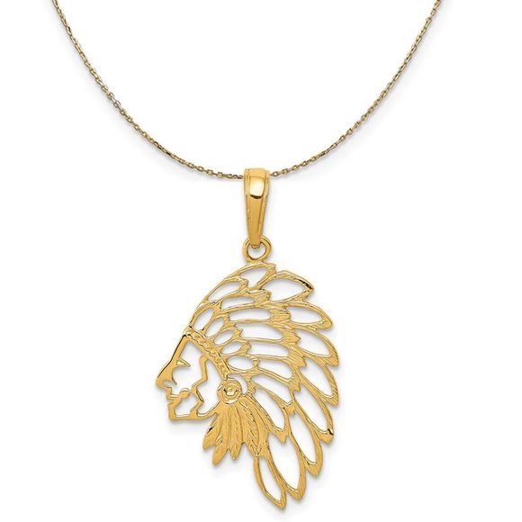 14k Yellow Gold Cut-Out Headdress Polished Necklace - 16 Inch - Picture 1 of 7